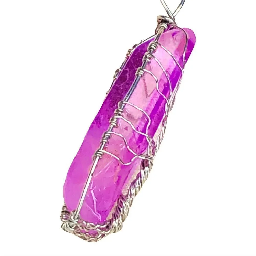 Wire Wrapped Quartz Crystal Necklace Tree of Life, Lavender - Picture 3 of 15
